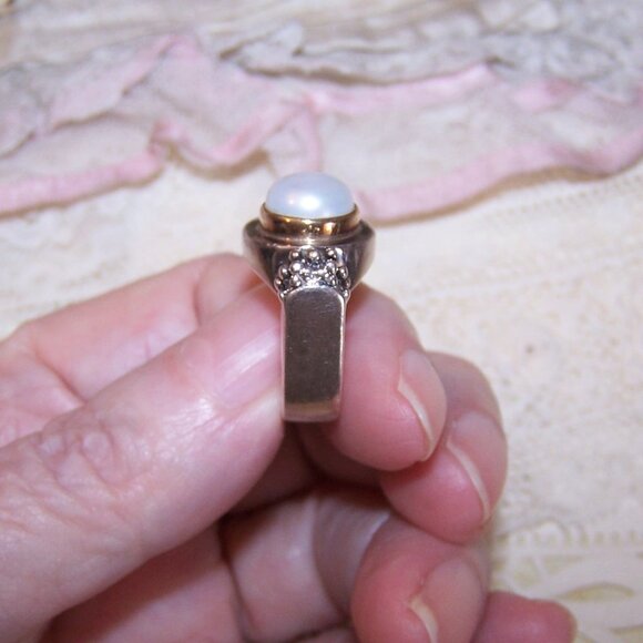 Vintage Michael Dawkins Sterling Silver 14K Gold Pearl Ring - Size 5.75 - Picture 14 of 14